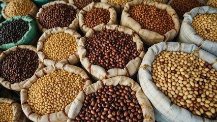 Fototapeta premium Bulk Beans Ready for Purchase - Agricultural Market Display