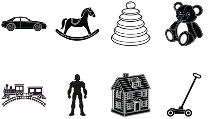 Black Toy Silhouette Bundle Featuring Classic Kids Toys