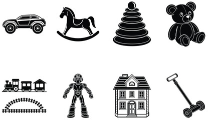 Vector Collection of Children’s Toys in Simple Silhouette Form
