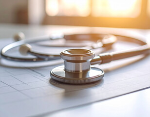 A stethoscope rests precisely on a clean, sterile medical chart, symbolizing patient care and attentive diagnostics.