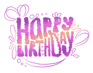 Lettering happy birthday in pink and violet colors