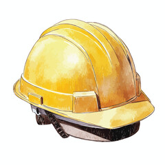 Watercolor Illustration of a Yellow Construction Hard Hat Angled View