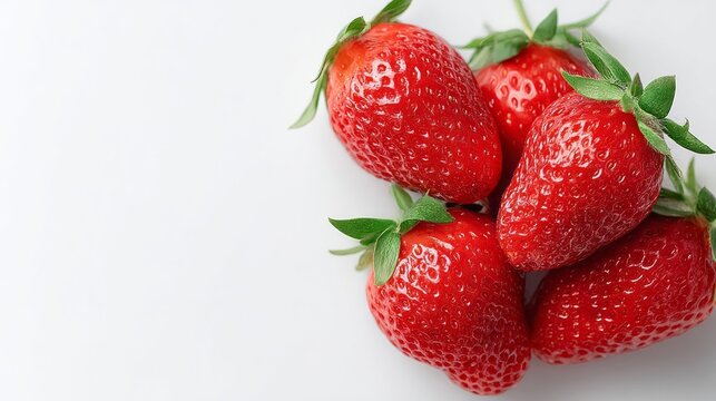 Juicy vermilion strawberries clustered vibrantly, embodying Midsummers Eve indulgence, sensorial delight for Strawberry Moon festival, vitamin-rich allure