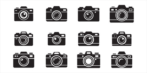 camera icon set vector silhouette on white background.