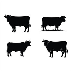 cow set icon vector silhouette on white background.