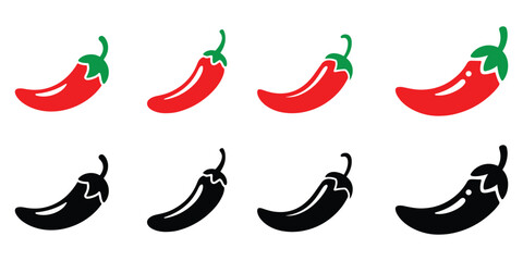 chili pepper icon  set vector  silhouette on white background.
