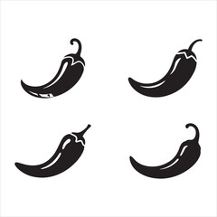 chili pepper icon  set vector  silhouette on white background.