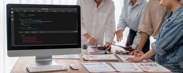 Software development programming on computer screen for brisk application and program coding