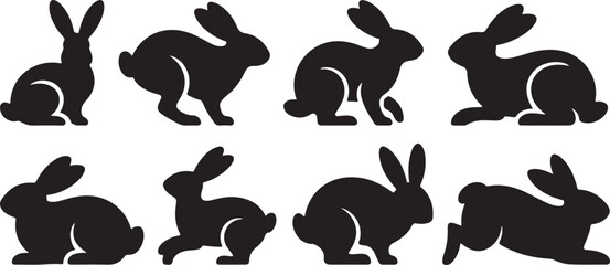 set of rabbits silhouettes
