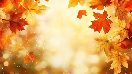 Vibrant autumn leaves floating against a soft bokeh background