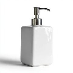Obraz premium Sleek ceramic soap dispenser, minimalist zen oasis, cleanser ritual, Feng Shui flow, purity and balance, Hygge essentials