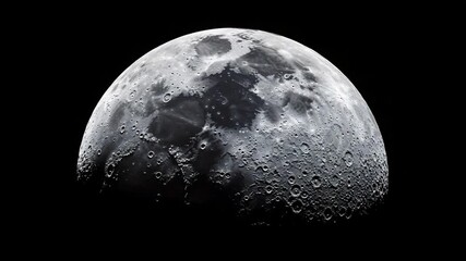 Detailed close-up view of the moon surface with craters and rocky textures on dark background - Powered by Adobe
