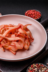 Food, dried squid in shavings or chopped as snacks or jerky. Snack dried squid for beer