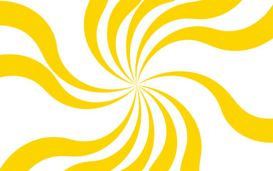 Abstract high-energy radial burst design with bright yellow and white wavy stripes. Symmetrical curved segments, a hypnotic, sunburst optical illusion. Swirling motion dynamic vintage pop-art.