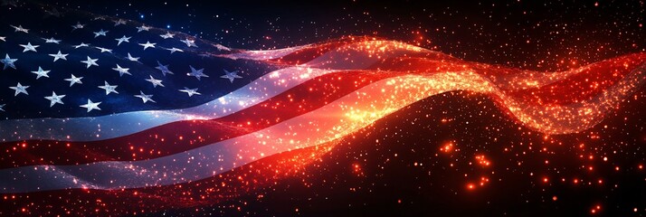 Independence day background with USA flag and glowing particles