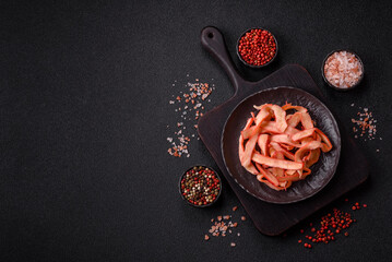 Food, dried squid in shavings or chopped as snacks or jerky. Snack dried squid for beer