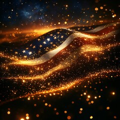 Independence day background with USA flag and glowing particles