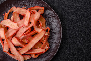 Food, dried squid in shavings or chopped as snacks or jerky. Snack dried squid for beer