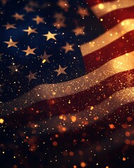 Independence day background with USA flag and glowing particles