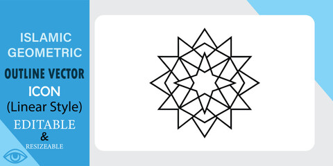 Islamic Geometric Outline Vector Icon Linear Style, Editable, Resizable