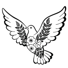 Obraz premium Elegant Dove with Floral Wings Peace Vector for Peace Day international day of peace symbolic dove peaceful bird 