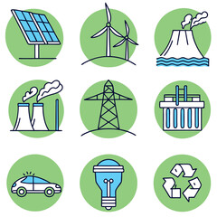 Transparent Background Renewable Energy Vector Set with Geothermal Energy Icon  