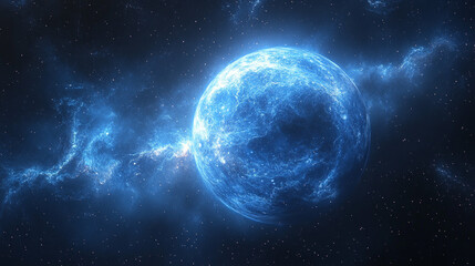 Fototapeta premium Cosmic Blue Planet in Nebula