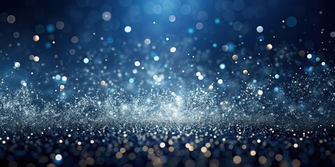 Dark navy blue background with scattered silver speckles throughout creates a mesmerizing and futuristic ambiance, evoking feelings of mystery and technology, abstract, futuristic