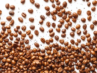 Close-up Coffee Beans Descent on White Surface