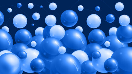 blue and white balloons on a black background
