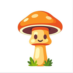 Cute Cartoon Mushroom Illustration-Happy Fungi Character in Grass-Orange Mushroom with Spots-Nature Art-Whimsical Forest Decor-Mushroom Illustration-Kawaii Mushroom Image