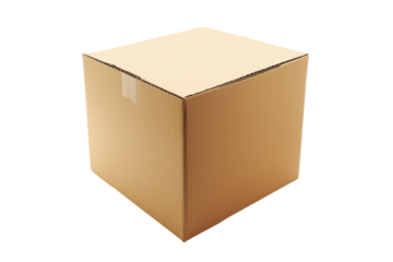 Sealed cardboard box package isolated on transparent background