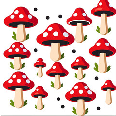 Red Toadstool Mushroom Illustration-Funghi with White Spots-Fantasy Forest Design-Enchanting Woodland Pattern-Nature Inspired Art-Whimsical Mushroom Background