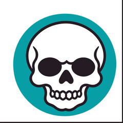 Obraz premium Skull icon with teal circle background-Halloween themed illustration-Cartoon skull graphic-Simple vector skull design-Creepy halloween sign
