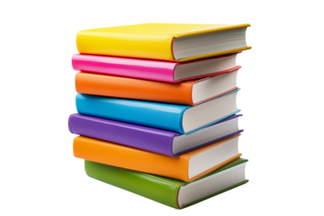 Stack of colorful books isolated on transparent background