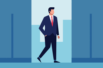 Fototapeta premium Businessman Walking Through Office Doors