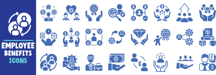 Comprehensive employee benefits icons healthcare wellness retirement