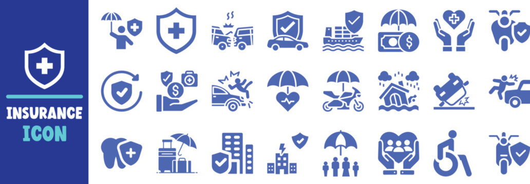 Comprehensive insurance icon set protection safety security