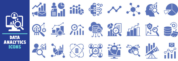 Data analytics icons set business intelligence visualization