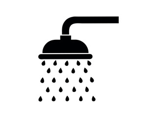 shower icon with water droplets, minimalist vector graphic of a shower head with water droplets falling, shower, shower head, water, water drops, bathroom, hygiene, home improvement, clean, fresh, des
