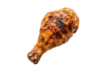 Grilled chicken leg isolated on transparent background