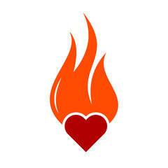 Flaming Heart Symbol Vector Illustration. A bold and stylized heart engulfed in vivid orange flames.
