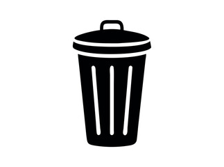 Vector illustration of a filled trash can with open lid, Open trash can silhouette against a plain background, Trash Can with Waste Bag, trash can, garbage can, waste bin, disposal, sanitation, icon.