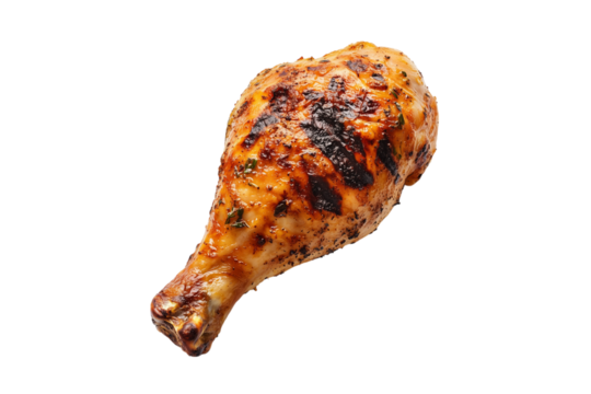 Grilled chicken leg isolated on transparent background