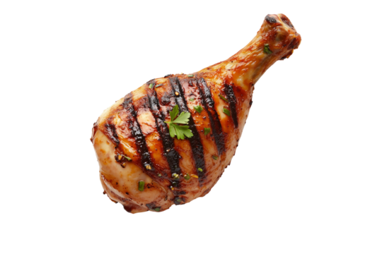 Grilled chicken leg isolated on transparent background