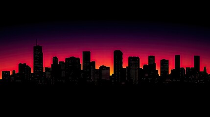Naklejka premium Silhouette city skyline at vibrant sunset colors.