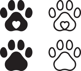 paw print, paw, footprint, animal, pet, dog, cat, love, heart, valentine, icon, symbol, design, illustration, vector, graphic, silhouette, outline, black, white, 