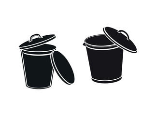 Trash Cans Silhouette Vector Graphic, Black and White Trash Cans Icons Set, silhouettes of trash cans, garbage, garbage can, waste, waste management, recycling, disposal, icon, icons, set, trash can.
