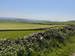 Aerial view of Bardsea’s rolling countryside and distant coastline in Cumbria.