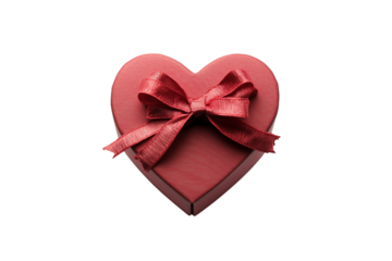 Red heart shaped gift box with bow isolated on transparent background